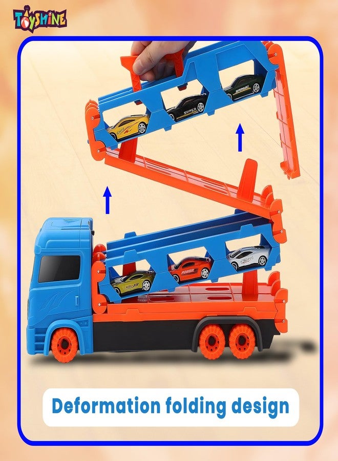 Toyshine Big Hauler Storage & Deform Transport Truck Toy with 2 Foldable Ejection Race Track & 2 Pc Die cast Cars for Kids Boys Girls 3+ Years - Image 4